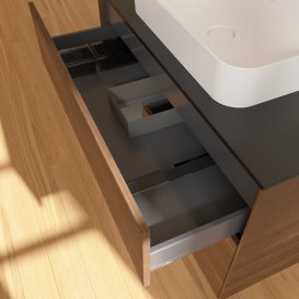 Тумба под раковину Villeroy & Boch Finion 100х50,1 см с подсветкой МДФ шпон грецкого ореха/стекло черное матовое G652GKGN