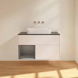 Тумба под раковину Villeroy & Boch Finion 100х50,1 см с подсветкой МДФ белый матовый лак/стекло черное матовое G652GKMT