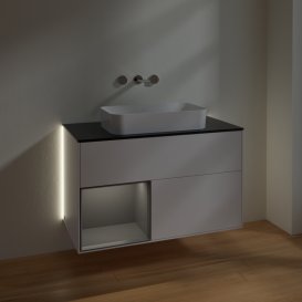 Тумба под раковину Villeroy & Boch Finion 100х50,1 см с подсветкой МДФ белый матовый лак/стекло черное матовое G652GKMT