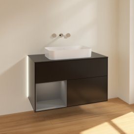 Тумба под раковину Villeroy & Boch Finion 100х50,1 см с подсветкой МДФ черный матовый лак/стекло черное матовое G652GKPD
