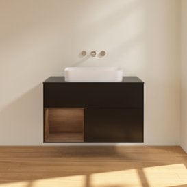 Тумба під раковину Villeroy & Boch Finion 100х50,1 см із підсвічуванням МДФ чорний матовий лак/скло чорне матове G652GNPD