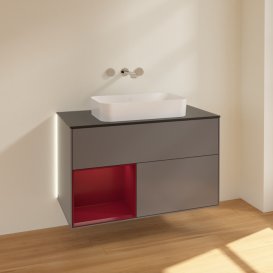 Тумба під раковину Villeroy & Boch Finion 100х50,1 см з підсвічуванням МДФ антрацит матовий лак/скло чорне матове G652HBGK