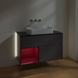 Тумба під раковину Villeroy & Boch Finion 100х50,1 см з підсвічуванням МДФ антрацит матовий лак/скло чорне матове G652HBGK