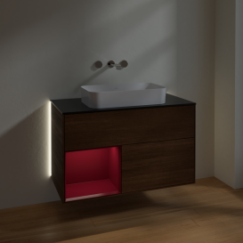 Тумба під раковину Villeroy & Boch Finion 100х50,1 см із підсвічуванням МДФ шпон волоського горіха/скло чорне матове G652HBGN