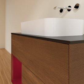 Тумба під раковину Villeroy & Boch Finion 100х50,1 см із підсвічуванням МДФ шпон волоського горіха/скло чорне матове G652HBGN