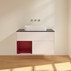 Тумба під раковину Villeroy & Boch Finion 100х50,1 см із підсвічуванням МДФ білий матовий лак/скло чорне матове G652HBMT