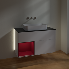 Тумба під раковину Villeroy & Boch Finion 100х50,1 см із підсвічуванням МДФ білий матовий лак/скло чорне матове G652HBMT