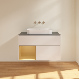 Тумба под раковину Villeroy & Boch Finion 100х50,1 см с подсветкой МДФ глянцевый белый лак/стекло черное матовое G652HFGF