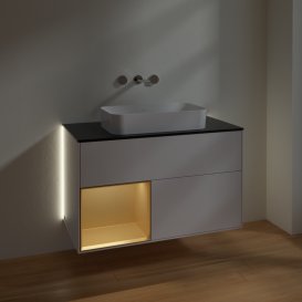 Тумба под раковину Villeroy & Boch Finion 100х50,1 см с подсветкой МДФ глянцевый белый лак/стекло черное матовое G652HFGF