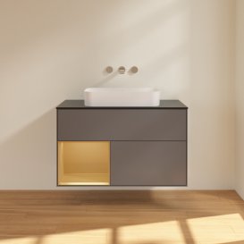 Тумба под раковину Villeroy & Boch Finion 100х50,1 см с подсветкой МДФ антрацит матовый лак/стекло черное матовое G652HFGK