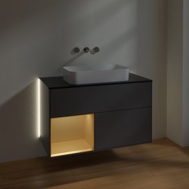 Тумба под раковину Villeroy & Boch Finion 100х50,1 см с подсветкой МДФ антрацит матовый лак/стекло черное матовое G652HFGK