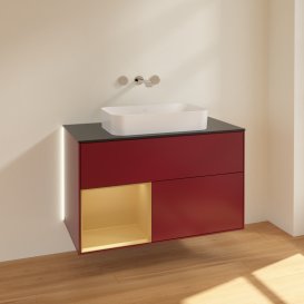 Тумба под раковину Villeroy & Boch Finion 100х50,1 см с подсветкой МДФ пион матовый лак/стекло черное матовое G652HFHB