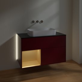 Тумба под раковину Villeroy & Boch Finion 100х50,1 см с подсветкой МДФ пион матовый лак/стекло черное матовое G652HFHB