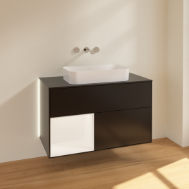 Тумба під раковину Villeroy & Boch Finion 100х50,1 см із підсвічуванням МДФ чорний матовий лак/скло чорне матове G652MTPD