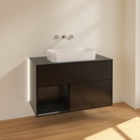 Тумба під раковину Villeroy & Boch Finion 100х50,1 см із підсвічуванням МДФ чорний матовий лак/скло чорне матове G652PDPD