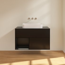 Тумба під раковину Villeroy & Boch Finion 100х50,1 см із підсвічуванням МДФ чорний матовий лак/скло чорне матове G652PDPD