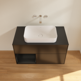 Тумба під раковину Villeroy & Boch Finion 100х50,1 см із підсвічуванням МДФ чорний матовий лак/скло чорне матове G652PDPD