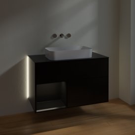 Тумба під раковину Villeroy & Boch Finion 100х50,1 см із підсвічуванням МДФ чорний матовий лак/скло чорне матове G652PDPD
