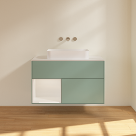 Тумба под раковину Villeroy & Boch Finion 100х50,1 см с подсветкой МДФ оливковый матовый лак/стекло белое матовое G651GFGM