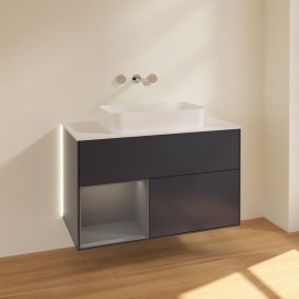 Тумба под раковину Villeroy & Boch Finion 100х50,1 см с подсветкой МДФ темно-синий матовый лак/стекло белое матовое G651GKHG
