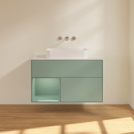 Тумба під раковину Villeroy & Boch Finion 100х50,1 см із підсвічуванням МДФ оливковий матовий лак/скло біле матове G651GMGM
