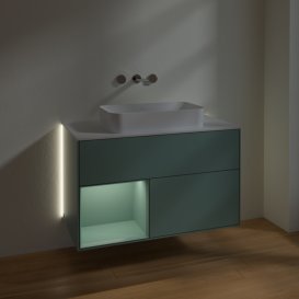 Тумба під раковину Villeroy & Boch Finion 100х50,1 см із підсвічуванням МДФ оливковий матовий лак/скло біле матове G651GMGM