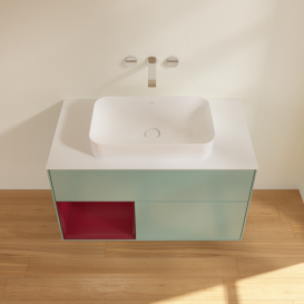 Тумба під раковину Villeroy & Boch Finion 100х50,1 см із підсвічуванням МДФ оливковий матовий лак/скло біле матове G651HBGM