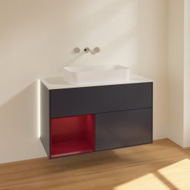 Тумба під раковину Villeroy & Boch Finion 100х50,1 см із підсвічуванням МДФ темно-синій матовий лак/скло біле матове G651HBHG