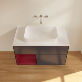 Тумба під раковину Villeroy & Boch Finion 100х50,1 см із підсвічуванням МДФ темно-синій матовий лак/скло біле матове G651HBHG