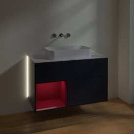 Тумба під раковину Villeroy & Boch Finion 100х50,1 см із підсвічуванням МДФ темно-синій матовий лак/скло біле матове G651HBHG
