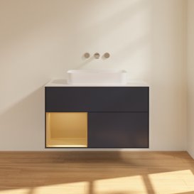 Тумба под раковину Villeroy & Boch Finion 100х50,1 см с подсветкой МДФ темно-синий матовый лак/стекло белое матовое G651HFHG