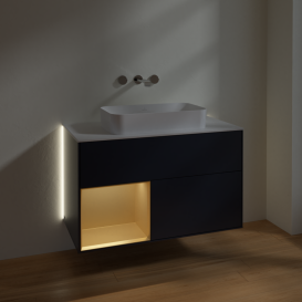 Тумба под раковину Villeroy & Boch Finion 100х50,1 см с подсветкой МДФ темно-синий матовый лак/стекло белое матовое G651HFHG