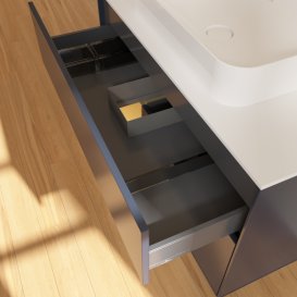 Тумба под раковину Villeroy & Boch Finion 100х50,1 см с подсветкой МДФ темно-синий матовый лак/стекло белое матовое G651HFHG