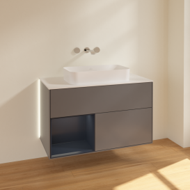 Тумба под раковину Villeroy & Boch Finion 100х50,1 см с подсветкой МДФ антрацит матовый лак/стекло белое матовое G651HGGK