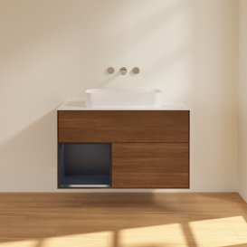 Тумба під раковину Villeroy & Boch Finion 100х50,1 см із підсвічуванням МДФ шпон волоського горіха/скло біле матове G651HGGN