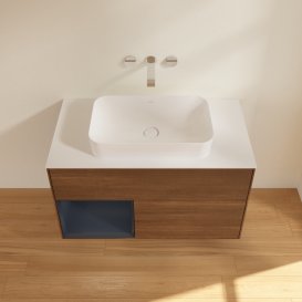 Тумба під раковину Villeroy & Boch Finion 100х50,1 см із підсвічуванням МДФ шпон волоського горіха/скло біле матове G651HGGN