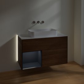 Тумба під раковину Villeroy & Boch Finion 100х50,1 см із підсвічуванням МДФ шпон волоського горіха/скло біле матове G651HGGN