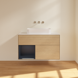 Тумба під раковину Villeroy & Boch Finion 100х50,1 см із підсвічуванням МДФ шпон дуба/скло біле матове G651HGPC