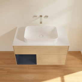 Тумба під раковину Villeroy & Boch Finion 100х50,1 см із підсвічуванням МДФ шпон дуба/скло біле матове G651HGPC