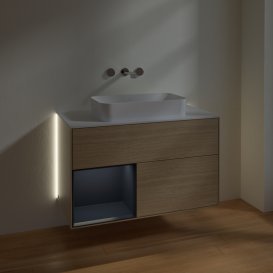 Тумба під раковину Villeroy & Boch Finion 100х50,1 см із підсвічуванням МДФ шпон дуба/скло біле матове G651HGPC