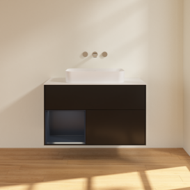 Тумба под раковину Villeroy & Boch Finion 100х50,1 см с подсветкой МДФ черный матовый лак/стекло белое матовое G651HGPD