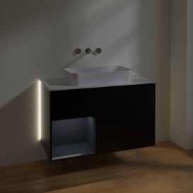 Тумба под раковину Villeroy & Boch Finion 100х50,1 см с подсветкой МДФ черный матовый лак/стекло белое матовое G651HGPD