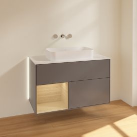 Тумба під раковину Villeroy & Boch Finion 100х50,1 см з підсвічуванням МДФ антрацит матовий лак/скло біле матове G651PCGK