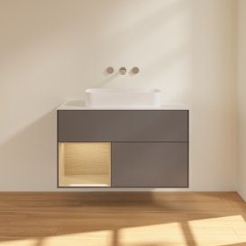 Тумба під раковину Villeroy & Boch Finion 100х50,1 см з підсвічуванням МДФ антрацит матовий лак/скло біле матове G651PCGK