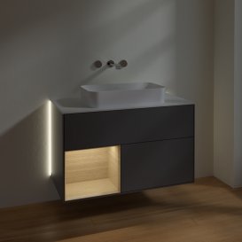 Тумба під раковину Villeroy & Boch Finion 100х50,1 см з підсвічуванням МДФ антрацит матовий лак/скло біле матове G651PCGK