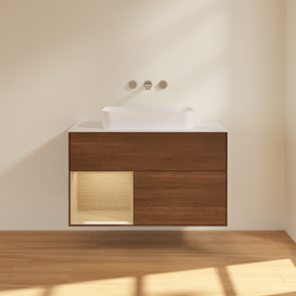 Тумба під раковину Villeroy & Boch Finion 100х50,1 см із підсвічуванням МДФ шпон волоського горіха/скло біле матове G651PCGN