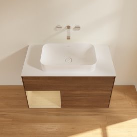 Тумба під раковину Villeroy & Boch Finion 100х50,1 см із підсвічуванням МДФ шпон волоського горіха/скло біле матове G651PCGN