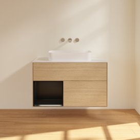 Тумба під раковину Villeroy & Boch Finion 100х50,1 см із підсвічуванням МДФ шпон дуба/скло біле матове G651PDPC