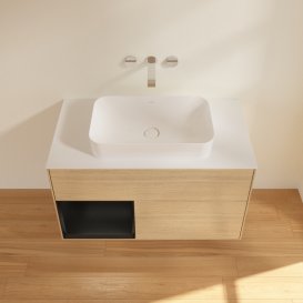 Тумба під раковину Villeroy & Boch Finion 100х50,1 см із підсвічуванням МДФ шпон дуба/скло біле матове G651PDPC