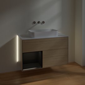 Тумба під раковину Villeroy & Boch Finion 100х50,1 см із підсвічуванням МДФ шпон дуба/скло біле матове G651PDPC